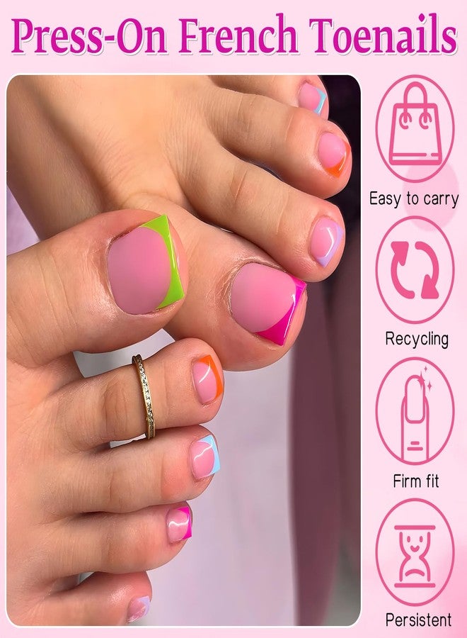 LuckForever 180pc French Tips Press on Toenails Women Glue on Toe Nails, Colorful French Fake Toe Nails Press ons Nail Square Acrylic Press on Toes Nail Tips Artificial Stick Toenail Tip 6 Colors - Image 5